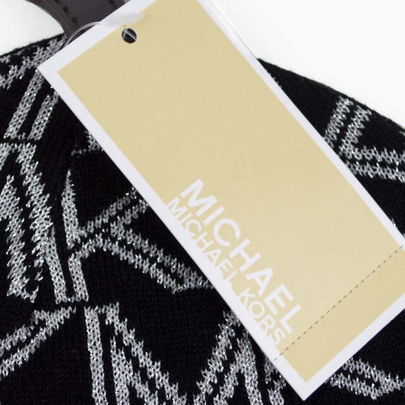 MICHAEL KORS MK Classic Logo Black and Metallic Beanie Hat main image 3